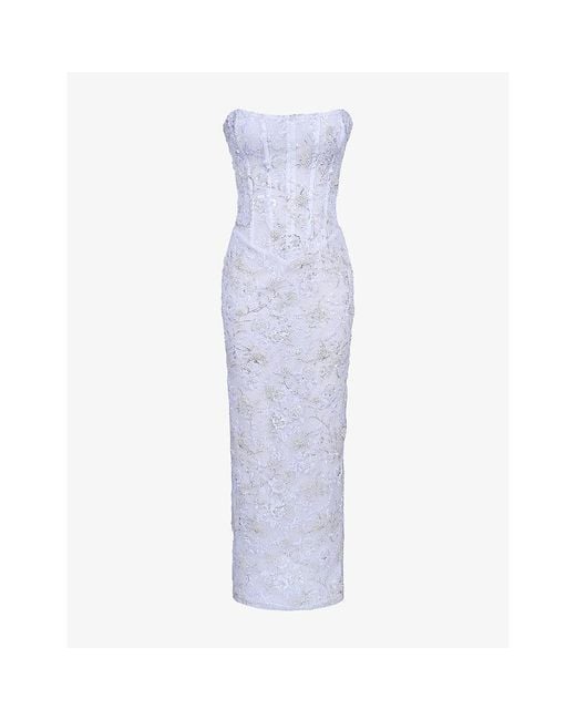 House Of Cb Purple Anisa Hand Beaded Strapless Maxi Dress