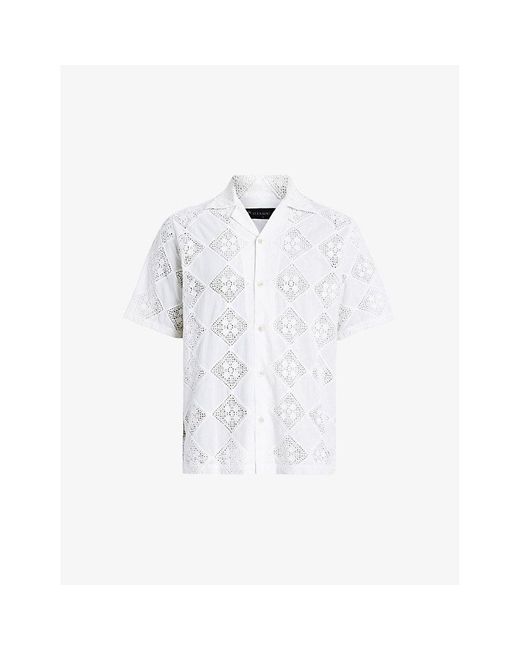 AllSaints White Vista Floral-broderie Organic-cotton Shirt for men