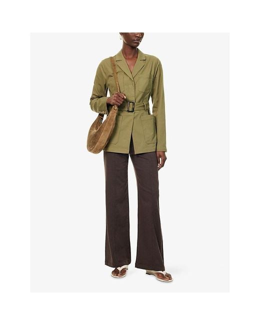 PAIGE Brown Brooklyn Wide-Leg Stretch-Denim Blend Jeans