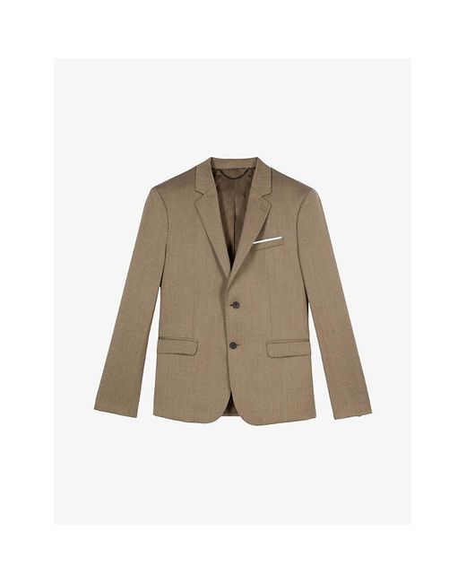 The Kooples Brown Lapel-Collar Single-Breasted Wool Blazer for men