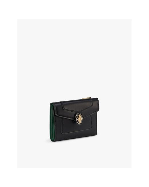 BVLGARI Black Serpenti Forever Compact Leather Wallet