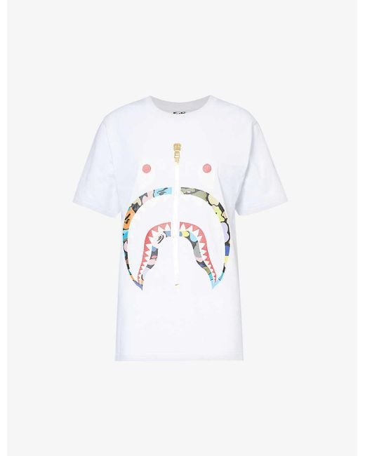 A Bathing Ape Camo Shark print Cotton jersey T shirt in White