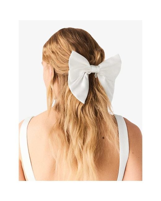 Maje White Charm-Embellished Silk Bow Barrette