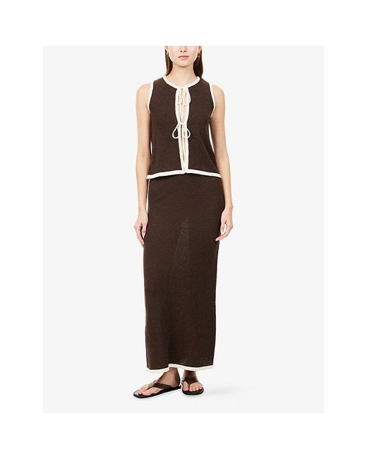 4th & Reckless Brown Morganna Contrasting-Trim Knit Midi Skirt