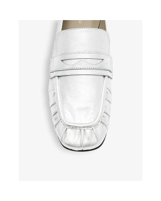 AllSaints White Sapphire Gathered Metallic-leather Loafers