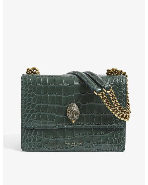 Kurt Geiger Green Shoreditch Crocodile-embossed Leather Cross-body Bag