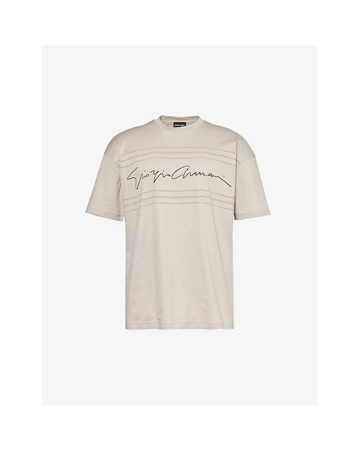 Giorgio Armani Natural Cursive Brand-print Cotton T-shirt for men