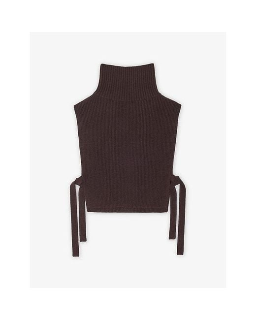 Maje Brown High-Neck Side-Tie Wool And Cashmere Collar