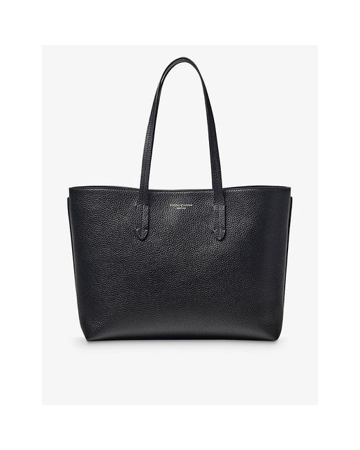 Aspinal Black Regent Logo-embossed Leather Tote Bag