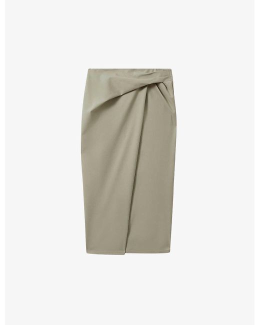 Reiss Natural Nadia Wrap-front High-rise Stretch Cotton-blend Midi Skirt
