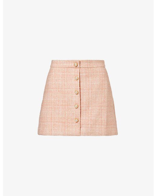 Reformation Pink Brielle Tweed-textured Woven Mini Skirt