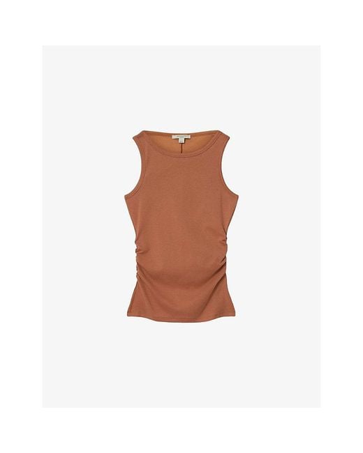 AllSaints Brown Katarina Straight-Neck Sleeveless Cotton Tank