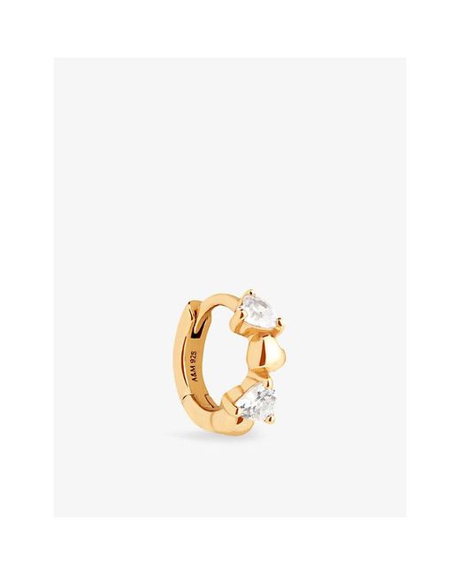 Astrid & Miyu Metallic Heart Crystal 18Ct-Plated Sterling- And Zirconia Single Hoop Earring
