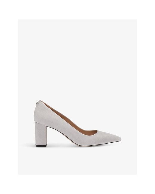 Boss White Pointed-Toe Logo-Rivet Suede Pumps