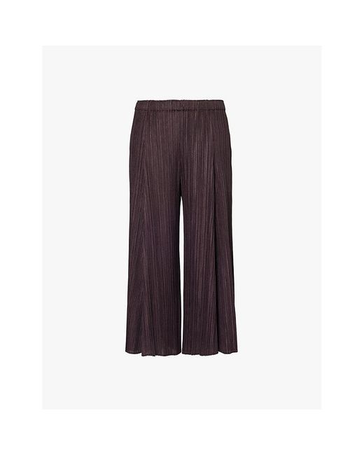 Pleats Please Issey Miyake Purple Panelled-Pleat Wide-Leg Knitted Trousers