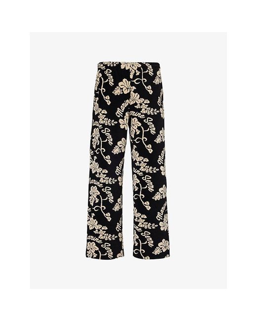 MARINE SERRE Black Floral-print Drawstring-waistband Relaxed-fit Wide-leg Towelling jogging Bottoms for men