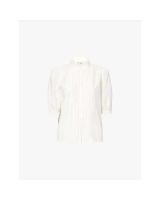 ME+EM White Straight Pintuck Cotton And Silk-Blend Blouse