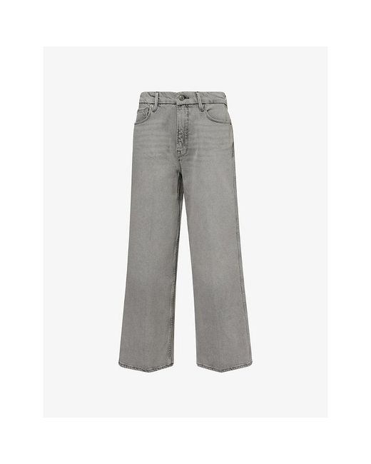 GOOD AMERICAN Gray Good Skate Crop Wide-Leg Stretch-Denim Blend Jeans