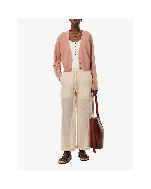 LeKasha Pink Cropped Relaxed-fit Organic-cashmere Cardigan