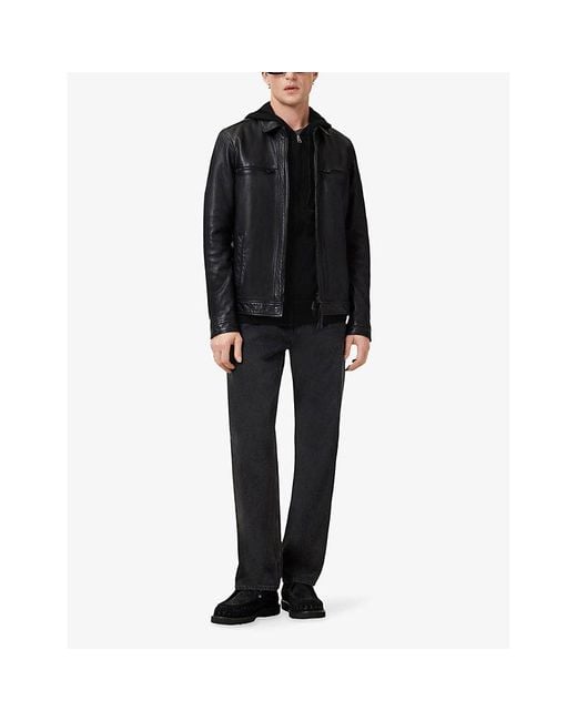 AllSaints Black Mode Zipped Merino-Wool Hoody for men