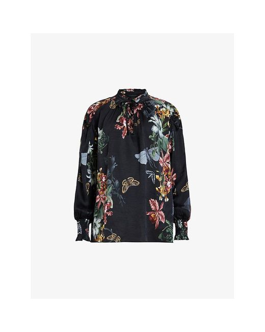 AllSaints Black Mari Sanibel Floral-print Woven Shirt
