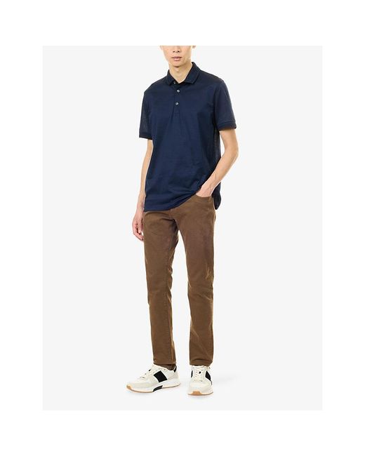 Corneliani Blue Knitted-Collar Mercerized Cotton Polo T-Shirt for men
