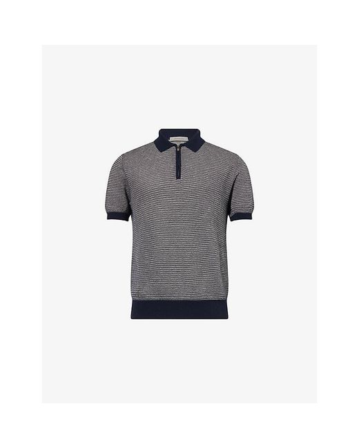 Corneliani Gray Textured Short-Sleeves Cotton-Knit Polo Shirt for men