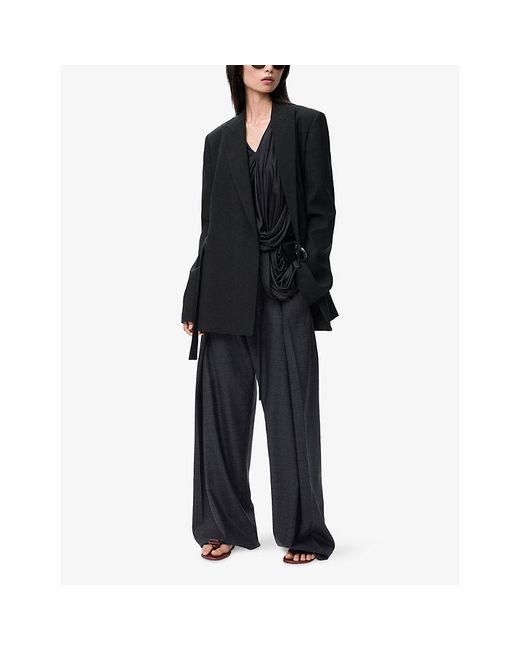 Loewe Black Peak-Lapel Draped Wool And Leather Blend Jacket