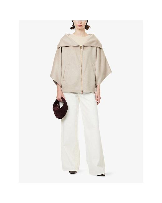 Max Mara Natural Shawl-Collar Cropped Cashmere Coat