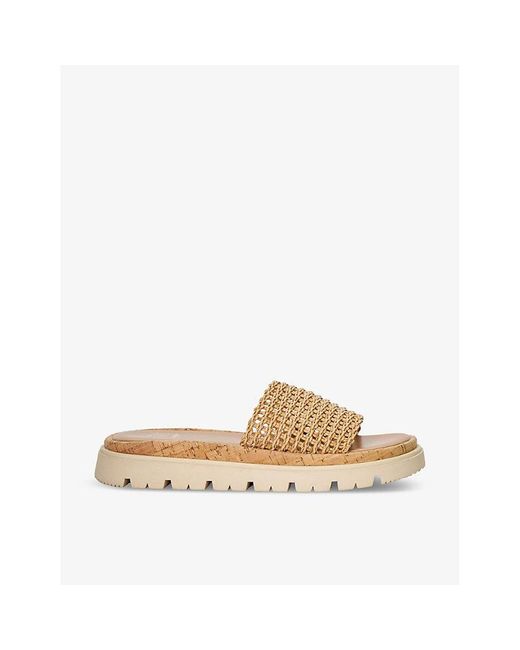 Dune Natural Looners Flat Woven Slides