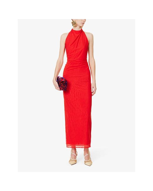 Sir. The Label Red Jacques Halterneck Low-back Woven Maxi Dres