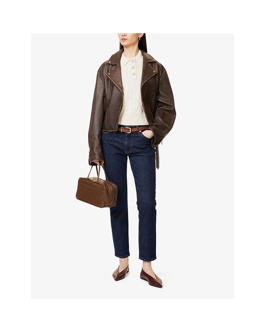 FRAME Blue The Borrowed Straight-Leg Mid-Rise Stretch-Cotton Jeans
