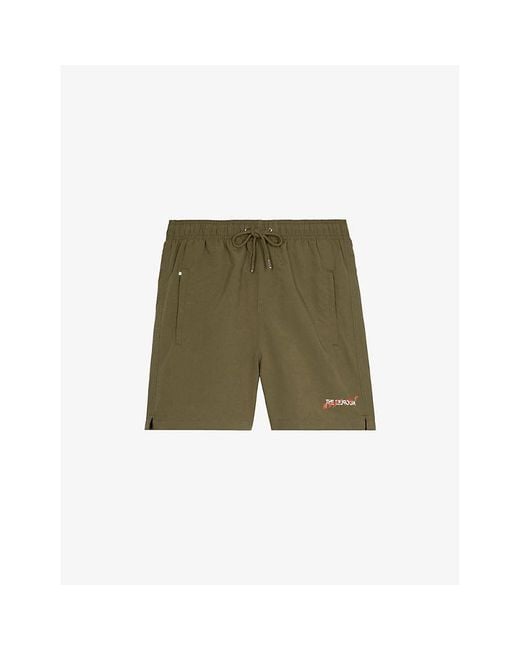 The Kooples Green Logo-Print Tie-Waist Woven Swim Shorts for men