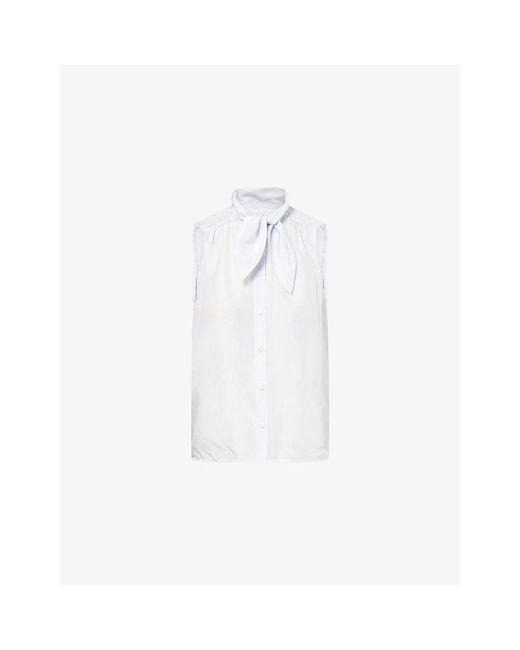 FRAME White Novelist Neck-Tie Silk Tank Shirt