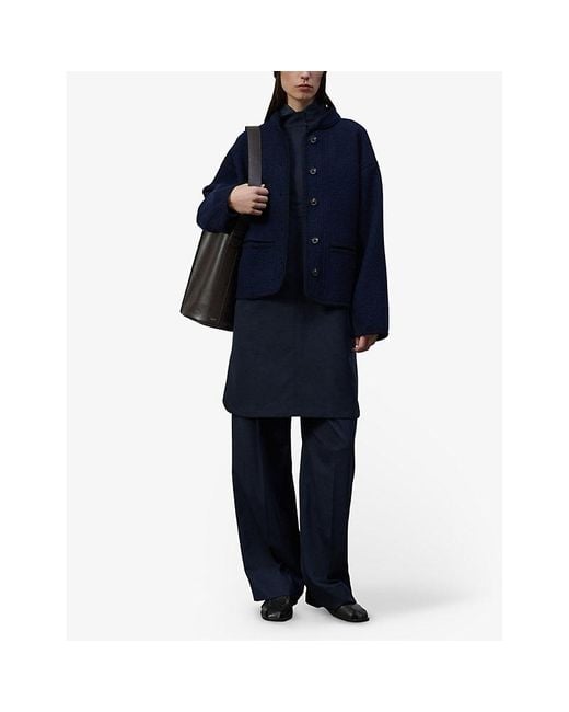 Soeur Blue Olympe Cropped Boxy-Fit Wool Jacket