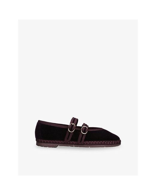 Flabelus Black Claire Velvet Mary-Jane Flats