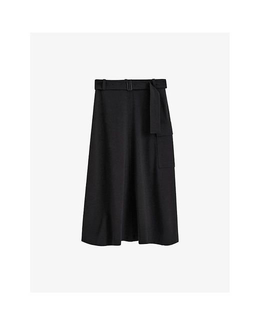 Joseph Black Pernette Fluid Twill Wool-Blend Midi Skirt