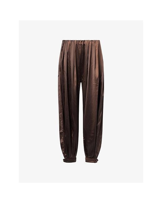 The Couture Club Brown Balloon-Leg Satin Harem Trousers