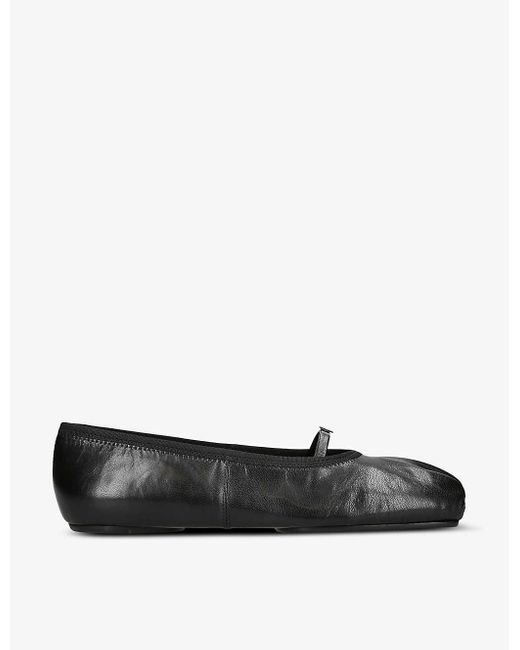 Givenchy Black Ruched Square-toe Leather Ballet Flats