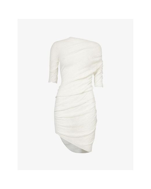 Issey Miyake White Ambiguous High-neck Cotton-blend Knit Mini Dress