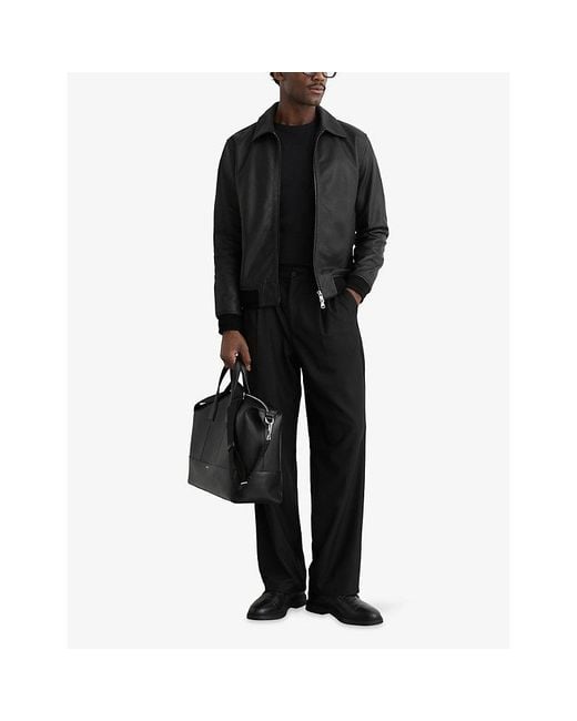Reiss Black Charl Collared Leather Jacket for men
