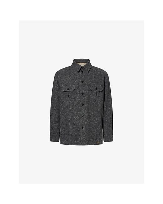 Valentino Garavani Black Patch-Pocket Oversize Wool-Blend Overshirt for men