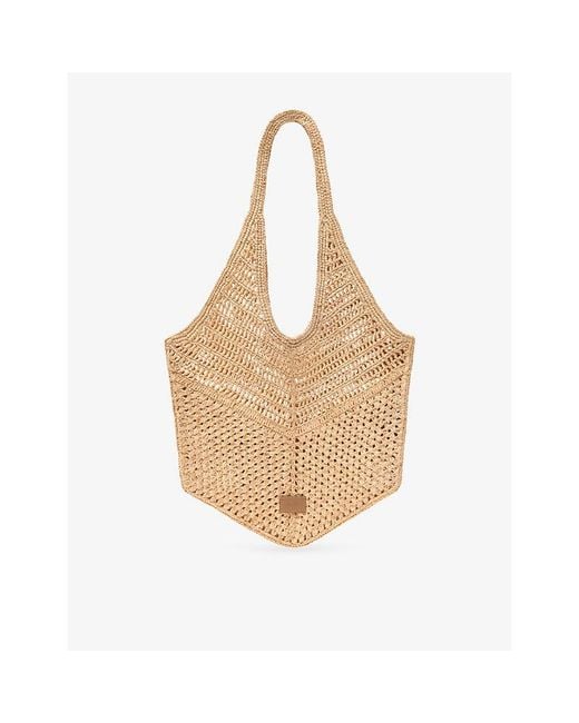 Maje Natural Branded Flat Raffia Tote Bag