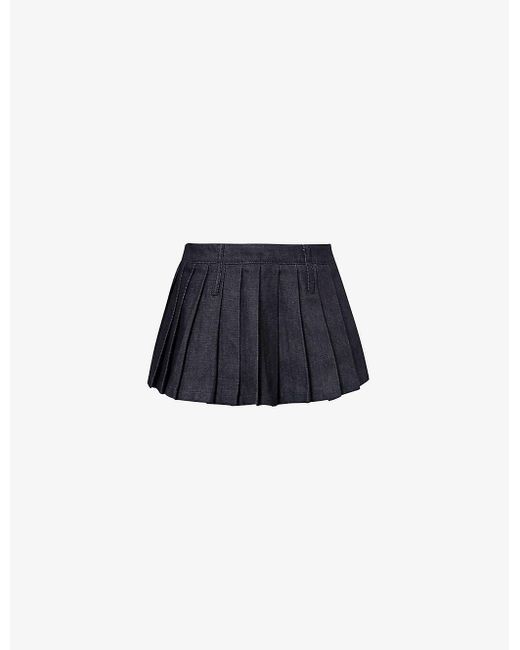 Frankie Shop Blue Blake Pleated Denim Mini Skirt