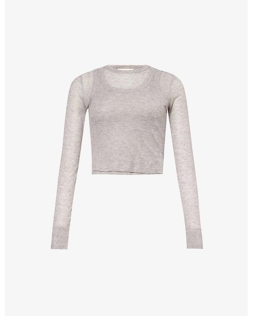 ADANOLA White Layered Long-sleeved Knitted Top