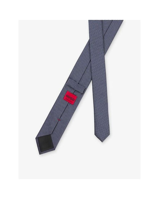 HUGO Blue Geometric-Pattern Silk Tie for men