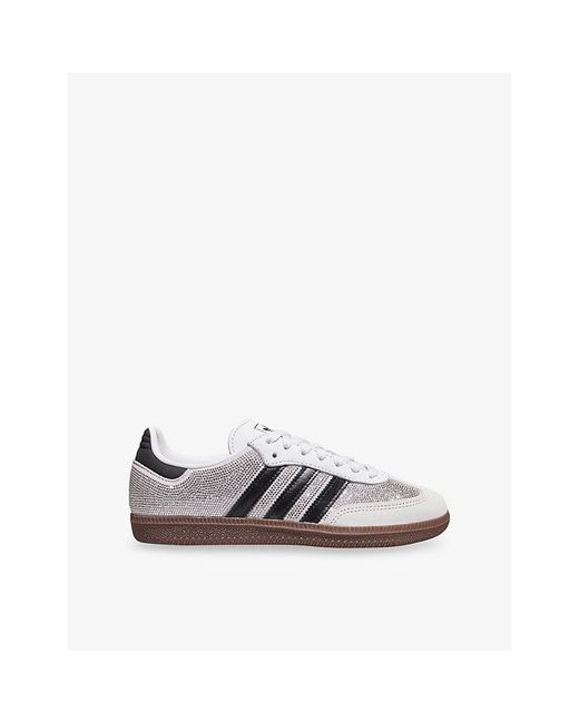 Adidas White Samba Og Rhinestone-Embellished Leather Trainers