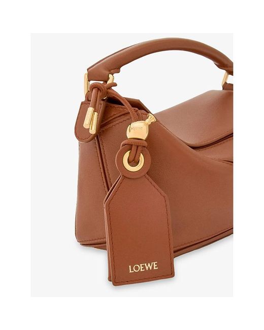 Loewe Brown Featherlight Puzzle Mini Leather Top-Handle Bag