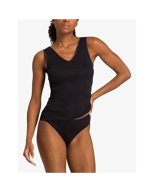 Hanro Black Seamless Midi Cotton-Jersey Briefs