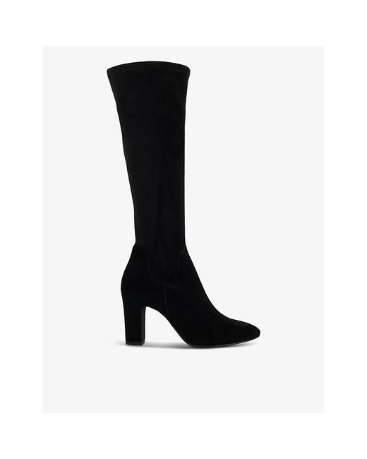 Dune Black Simple Stretch Block-Heel Suede Knee-High Boots